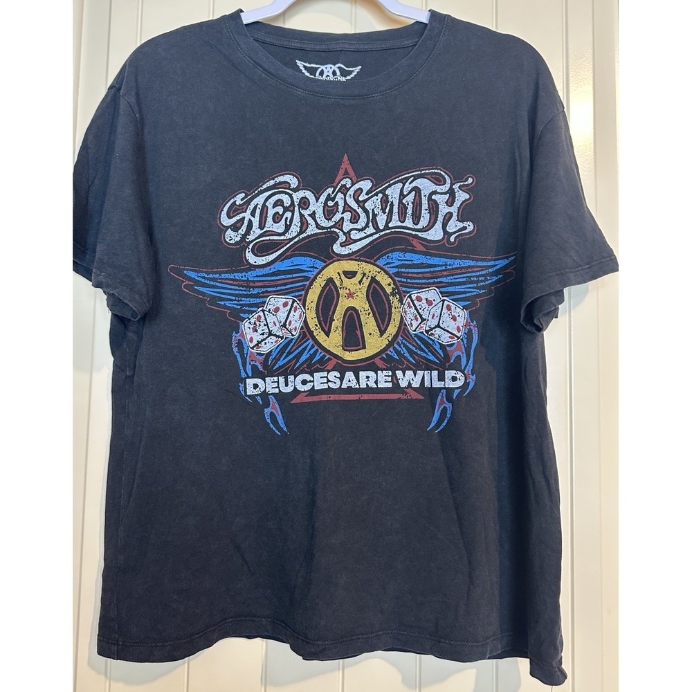 Aerosmith Licensed Graphic T-shirt Black, Deuces Are Wild Women's M cotton music